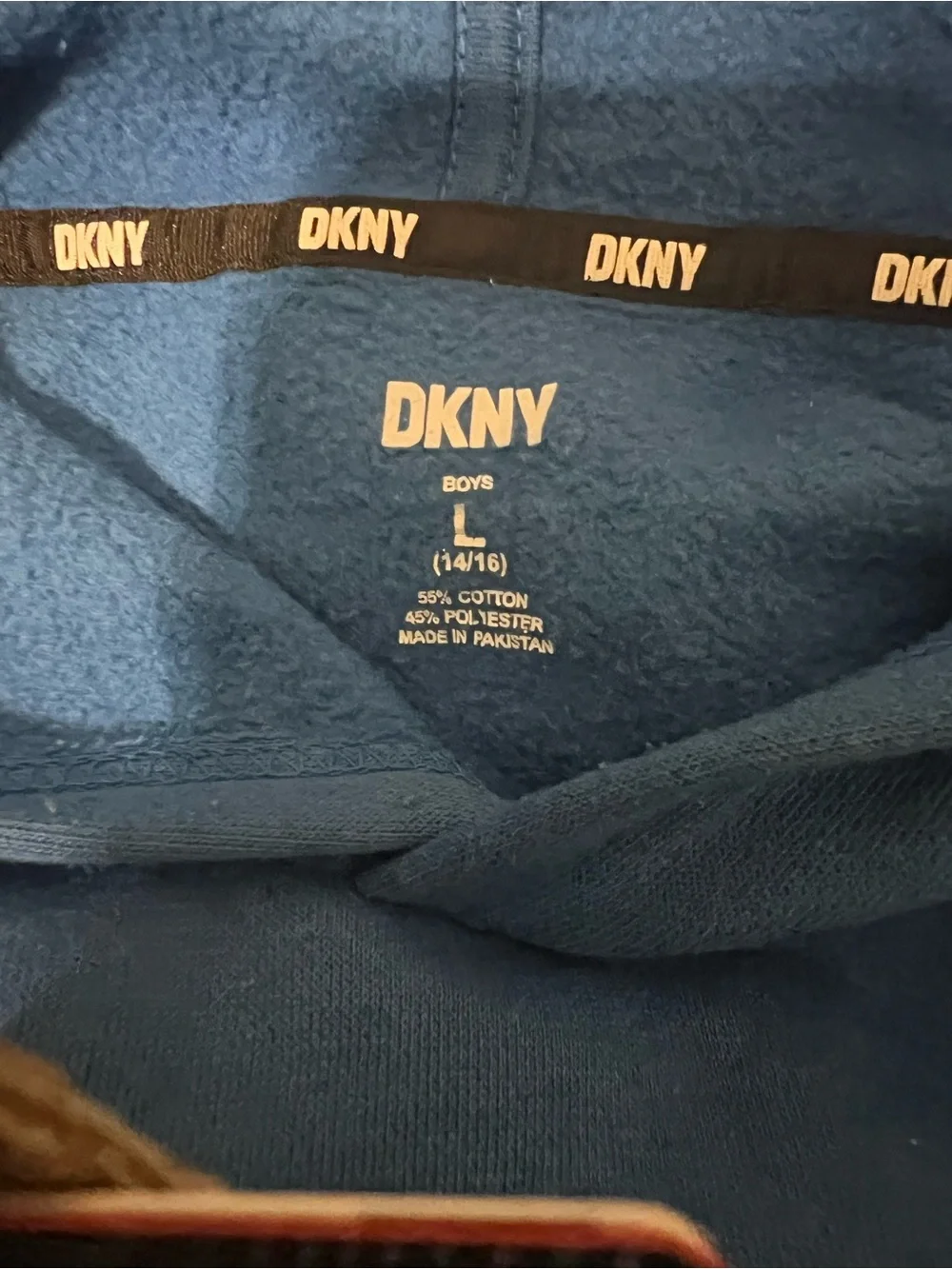 DKNY Blue, Gray & White Colorblock Crewneck Hoodie